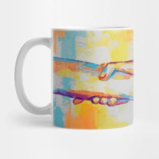 Hands - oil painting. The picture depicts a metaphor for teamwork. Mug